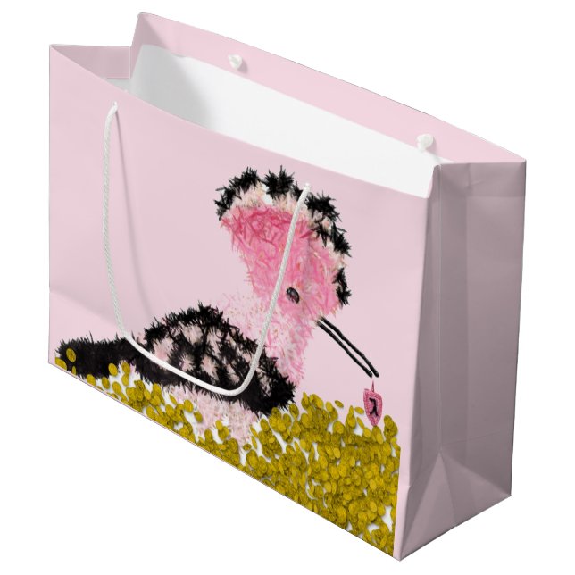 Bolsa De Regalo Grande Hanukkah dreidel gelt y hoopoe rosa (Angulo Anverso)