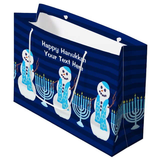 Bolsa De Regalo Grande Hanukkah Judío Snowman Blue Menorah Para Niños (Angulo Anverso)