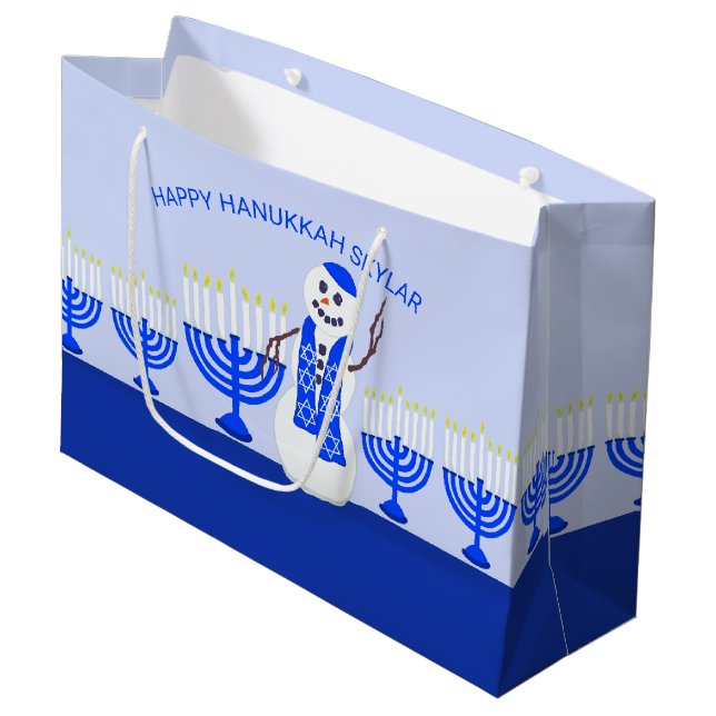 Bolsa De Regalo Grande Hanukkah Snowman Agrega Tu Nombre Diversión Para L (Angulo Anverso)