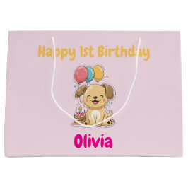 Bolsa De Regalo Grande Happy 1st Birthday Gift Wrap, Custom Puppy 