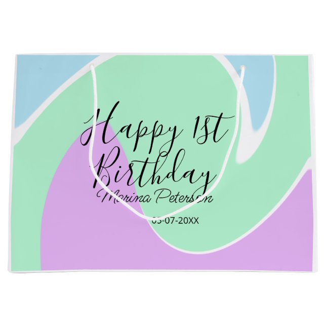 Bolsa De Regalo Grande Happy 1st birthday pink green blue acrylic pour  (Anverso)