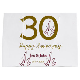 Bolsa De Regalo Grande Happy 30th anniversary name date golden red leaf