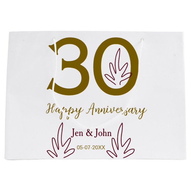Bolsa De Regalo Grande Happy 30th anniversary name date golden red leaf (Anverso)