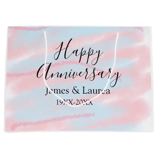 Bolsa De Regalo Grande Happy anniversary wedding name date year pastel  (Anverso)