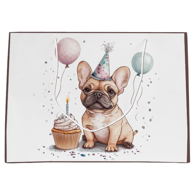 Bolsa De Regalo Grande Happy Birthday French Bulldog (Anverso)