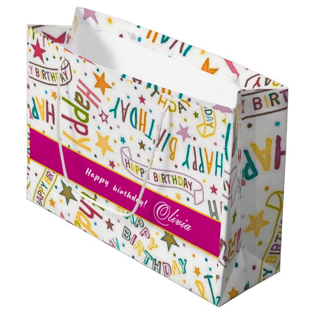 Bolsa De Regalo Grande Happy Birthday Pattern Custom Gift Bag (Angulo Anverso)