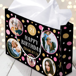 Bolsa De Regalo Grande Happy Birthday Photo Collage Any Age 21st Pink