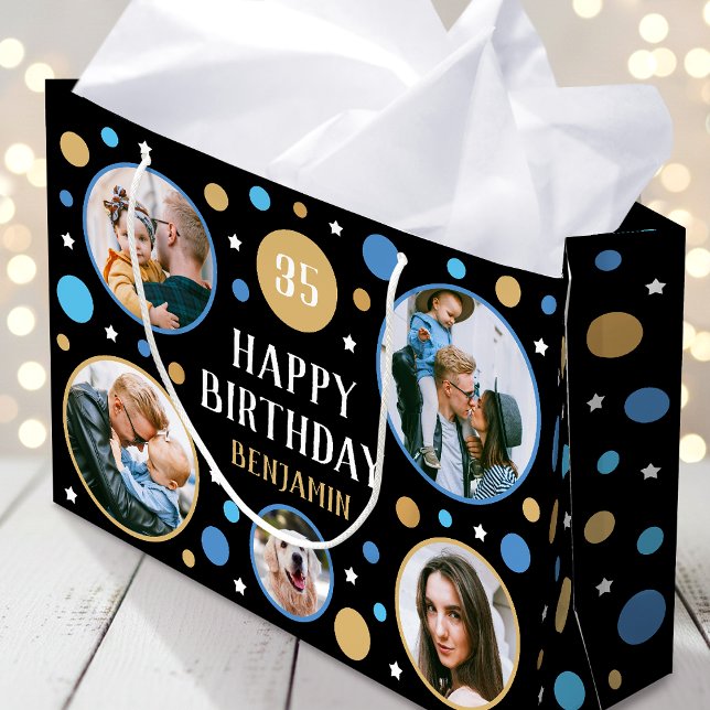 Bolsa De Regalo Grande Happy Birthday Photo Collage Any Age 35th Blue (Subido por el creador)