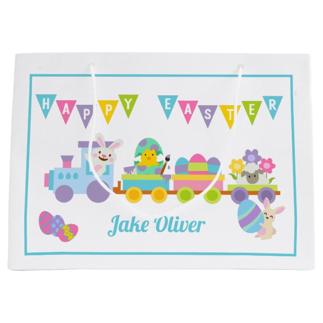 Bolsa De Regalo Grande Happy Easter Bunny Train Blue (Anverso)