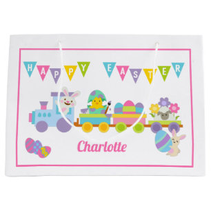 Bolsa De Regalo Grande Happy Easter Bunny Train Pink