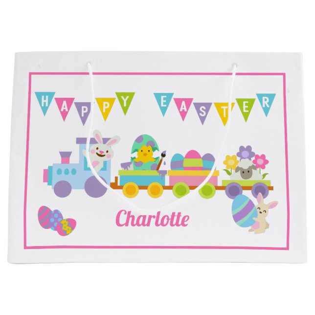 Bolsa De Regalo Grande Happy Easter Bunny Train Pink (Anverso)