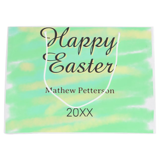 Bolsa De Regalo Grande Happy Easter green yellow pastel gray name year  (Anverso)