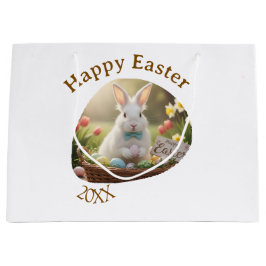 Bolsa De Regalo Grande Happy Easter white bunny year photo family name 