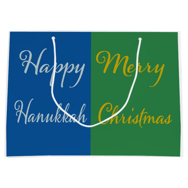 Bolsa De Regalo Grande Happy Hanukkah Merry Christmas Dual Holiday  (Anverso)