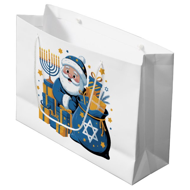 Bolsa De Regalo Grande Happy Hanukkah Santa  (Angulo Anverso)