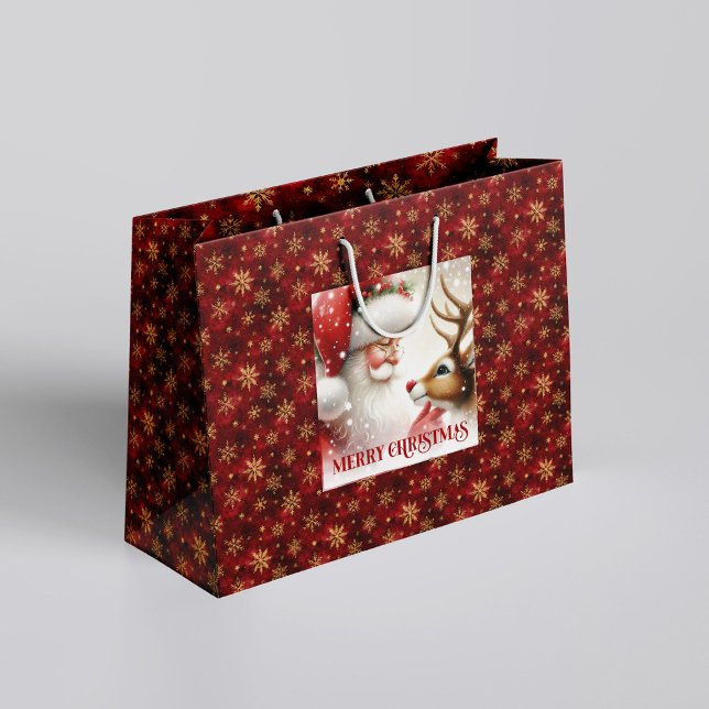 Bolsa De Regalo Grande Happy Holiday Santa Claus Rudolph Gift Bag (Happy Holiday Santa Claus Rudolph Gift Bag)