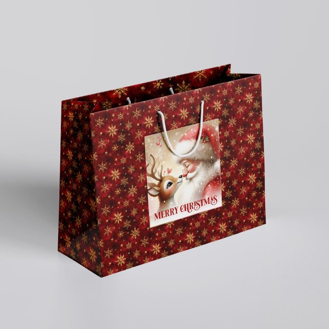 Bolsa De Regalo Grande Happy Santa and Rudolph Christmas Cartoon Gift Bag (Happy Santa and Rudolph Christmas Cartoon Gift Bag)