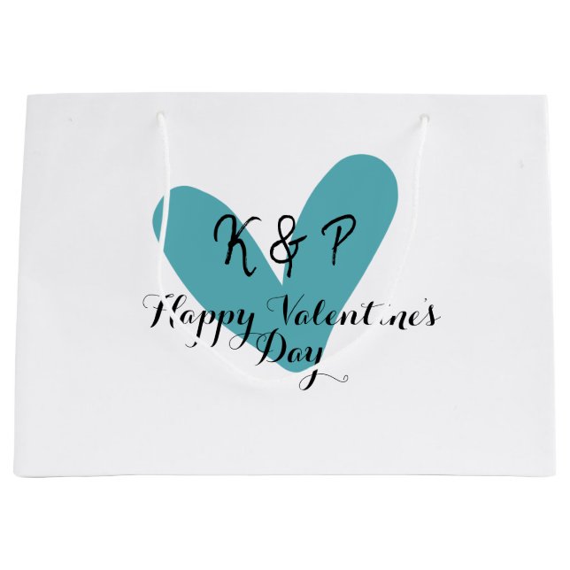 Bolsa De Regalo Grande Happy Valentine's day turquoise heart name letter  (Anverso)