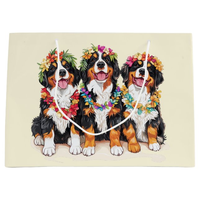 Bolsa De Regalo Grande Hawaiian Bernese Mountain Dogs Flower Lei (Anverso)