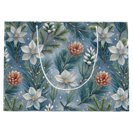 Bolsa De Regalo Grande Hello Winter Pines & Flowers