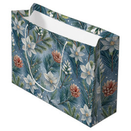Bolsa De Regalo Grande Hello Winter Pines & Flowers