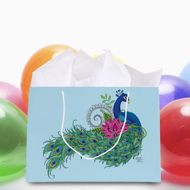 Bolsa De Regalo Grande Henna de flor de Lotus azul Peacock (Subido por el creador)