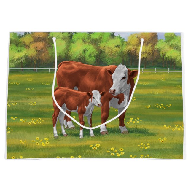 Bolsa De Regalo Grande Hereford Vaca y ternera en la pastelería de verano (Anverso)