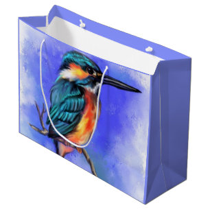 Bolsa De Regalo Grande Hermosa ave de Kingfisher - acuarela mezclada 