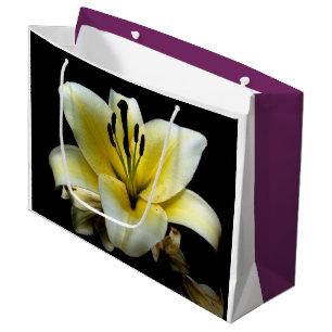 Bolsa De Regalo Grande Hermosa Elegante Amarillo sobre Flor Negra