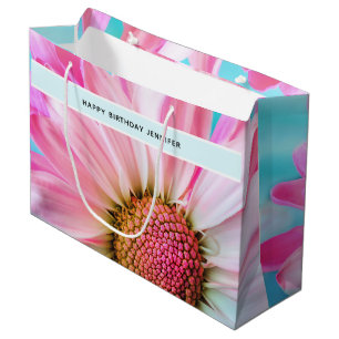 Bolsa De Regalo Grande Hermosa flor rosa cierra foto cumpleaños