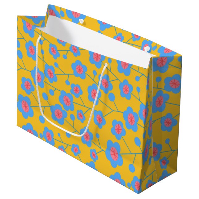 Bolsa De Regalo Grande Hermosa floral azul (Angulo Anverso)