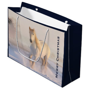 Bolsa De Regalo Grande Hermosa Gallopaje de Caballo Blanco en Navidades d
