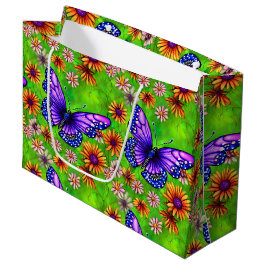 Bolsa De Regalo Grande Hermosa pradera de mariposa morada