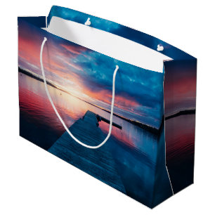 Bolsa De Regalo Grande Hermosa puesta de sol en un tranquilo lago