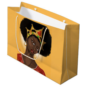 Bolsa De Regalo Grande Hermosa Reina Negra - Cabello Natural