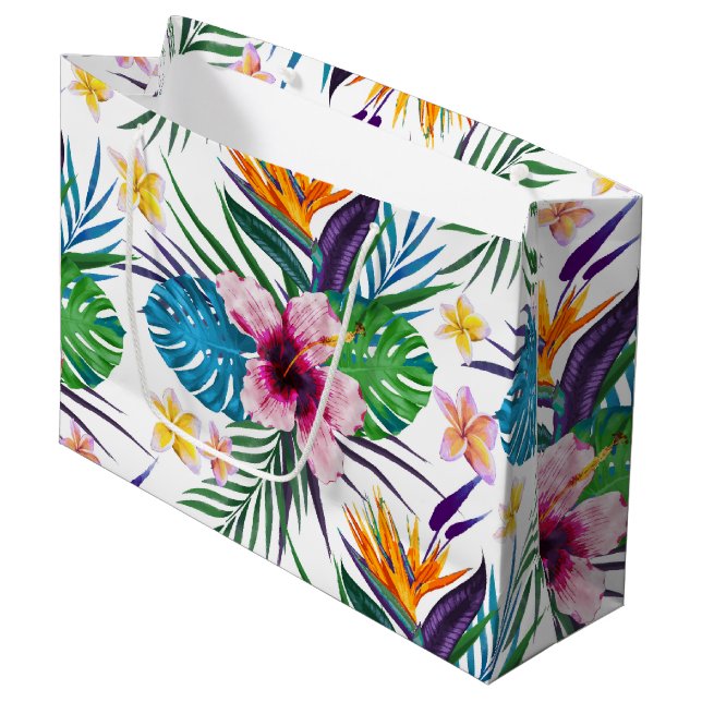 Bolsa De Regalo Grande Hermosas acuarelas de pintura floral tropical (Angulo Anverso)