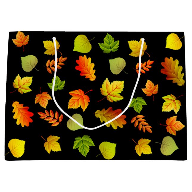 Bolsa De Regalo Grande Hermosas hojas de otoño en negro (Anverso)