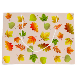 Bolsa De Regalo Grande Hermosas hojas de otoño sobre beige