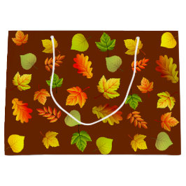 Bolsa De Regalo Grande Hermosas hojas de otoño sobre marrón