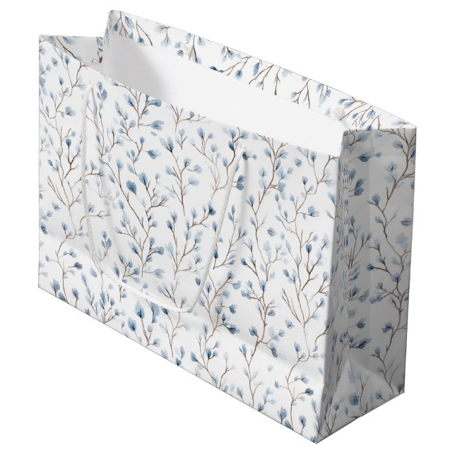 Bolsa De Regalo Grande Hermoso baño de bebé floral azul y blanco (Angulo Anverso)