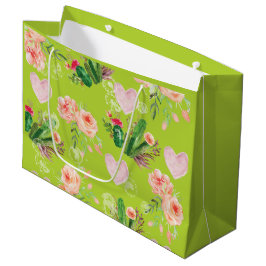 Bolsa De Regalo Grande Hermoso Cactus Verde Floral