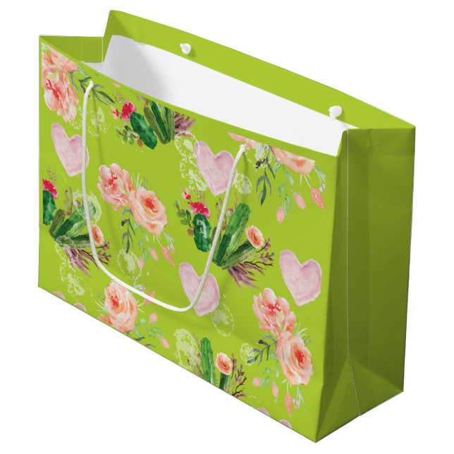 Bolsa De Regalo Grande Hermoso Cactus Verde Floral (Angulo Anverso)