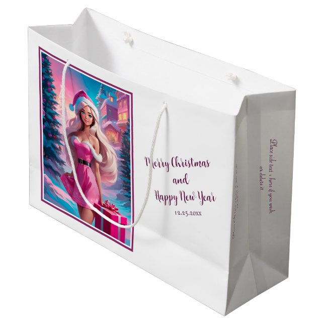 Bolsa De Regalo Grande Hermoso Chica de Navidades rosados 01 (Angulo Anverso)