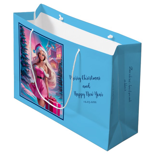 Bolsa De Regalo Grande Hermoso Chica de Navidades rosados 01 (Angulo Anverso)