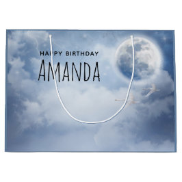 Bolsa De Regalo Grande Hermoso cielo azul con cisnes voladores Cumpleaños