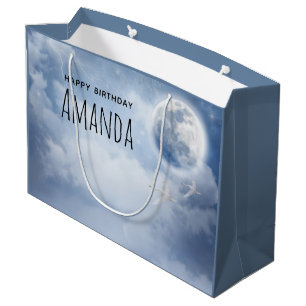 Bolsa De Regalo Grande Hermoso cielo azul con cisnes voladores Cumpleaños