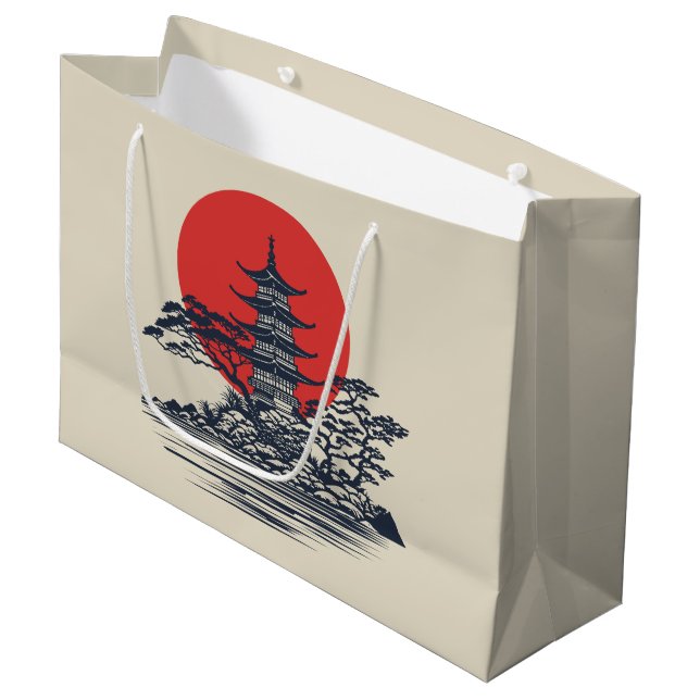 Bolsa De Regalo Grande Hermoso paisaje japonés con amanecer (Angulo Anverso)