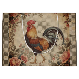 Bolsa De Regalo Grande Hermoso patrón vintage de gallo y flores