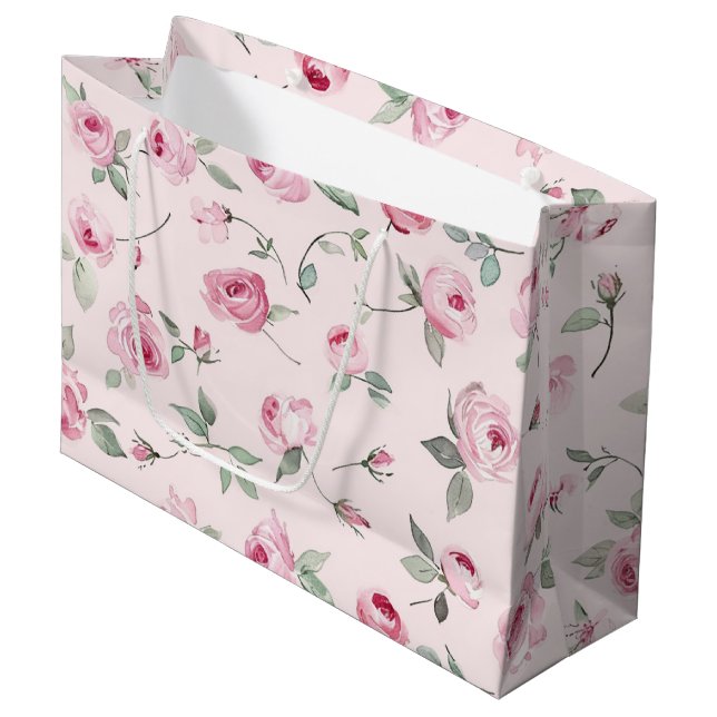 Bolsa De Regalo Grande Hermoso Shower Floral de Rosas Rosadas para Boda (Angulo Anverso)