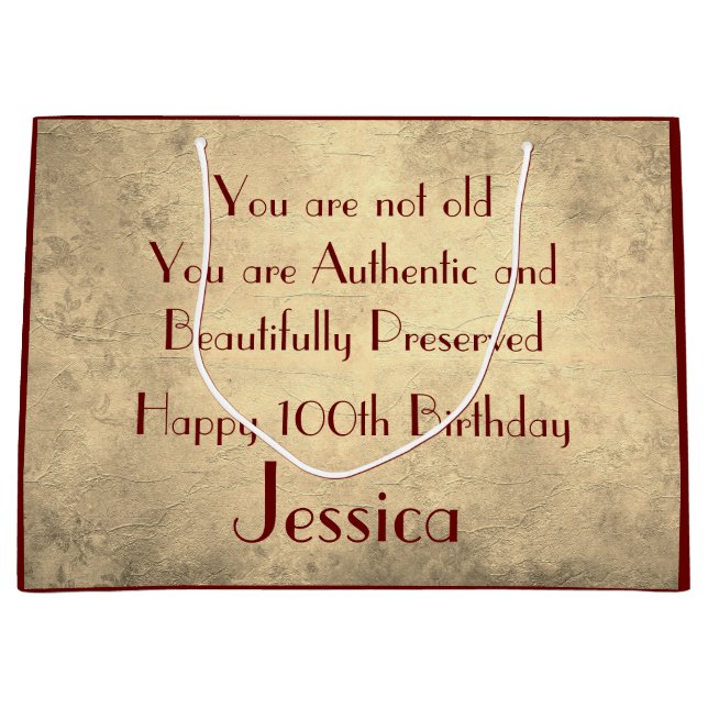 Bolsa De Regalo Grande Hermoso y elegante cumpleaños 100 personalizado (Anverso)